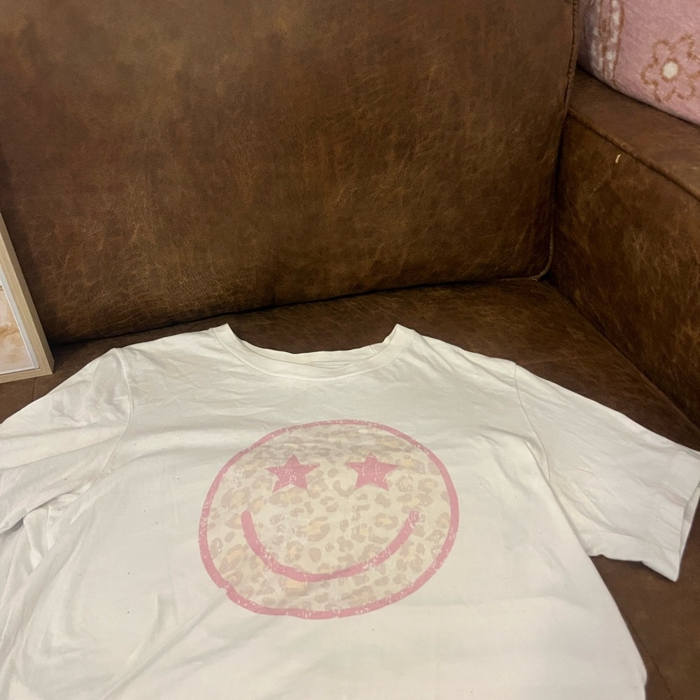 Bella Canvas Kids White Tee with Pink Smiley